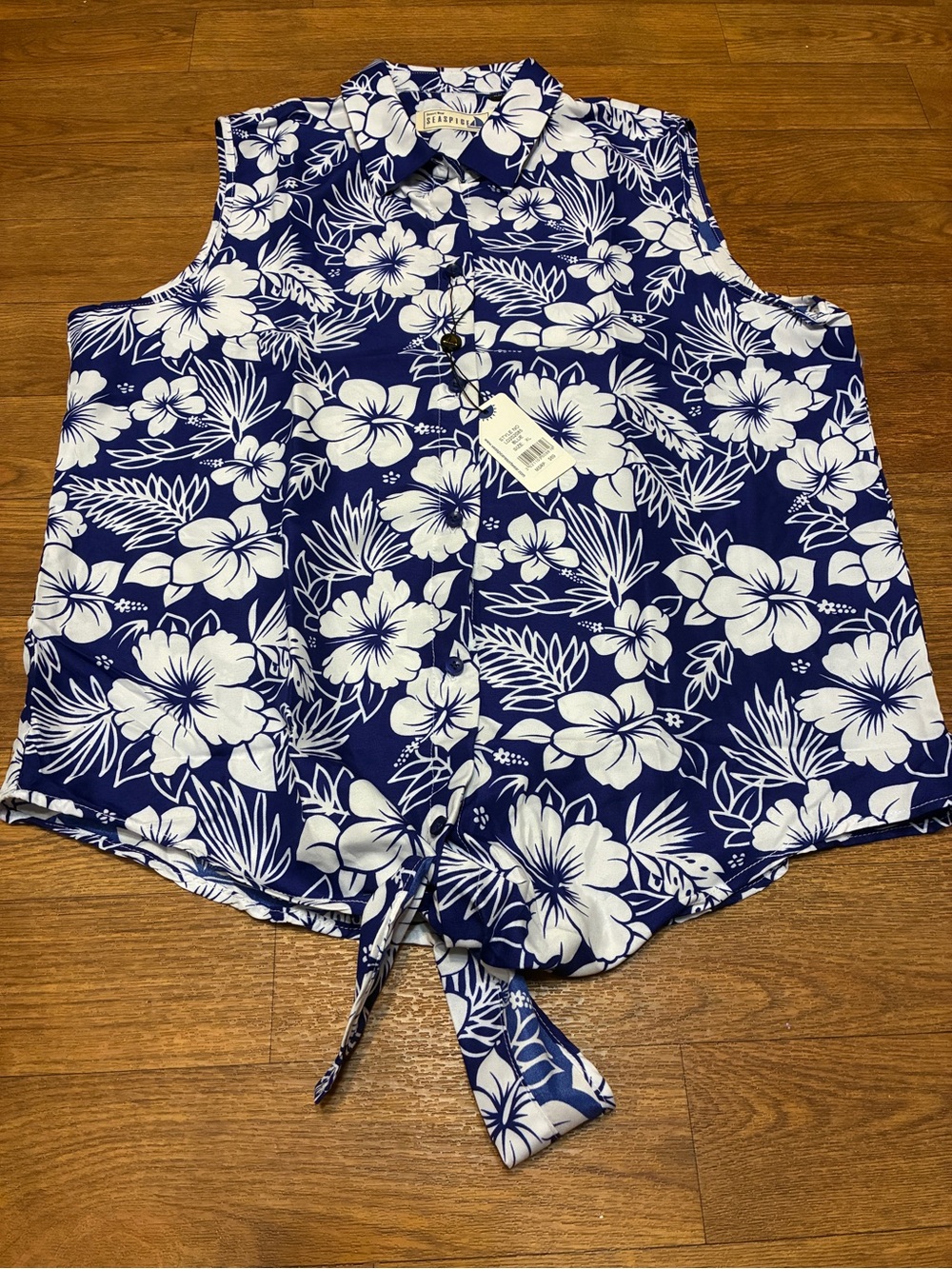 Women’s Seaspice Floral Tie-Front Sleeveless Button-Up Top SZ XL NWT